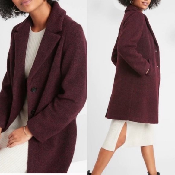 Banana Republic Wool Blend Overcoat Beetroot Burgundy Red heather tweed - Picture 1 of 12